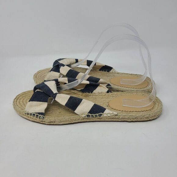 J. Crew Knotted Espadrille Slides in Stripe Sandals White Navy J2580, Sz 10 NEW - Picture 3 of 5